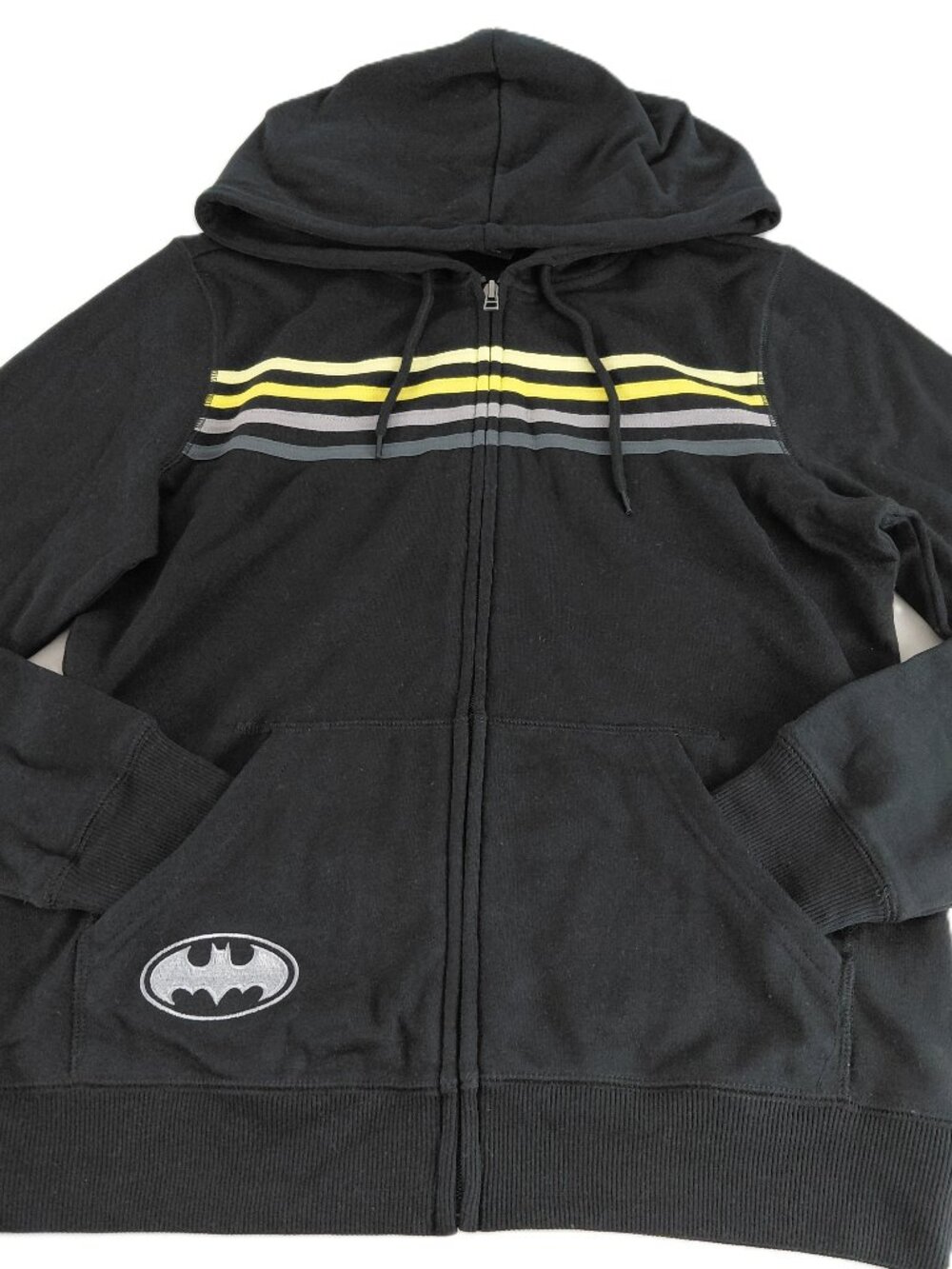Batman Full Zip Hoodie Sweatshirt Unisex Adult Size M Black Striped DC Comics